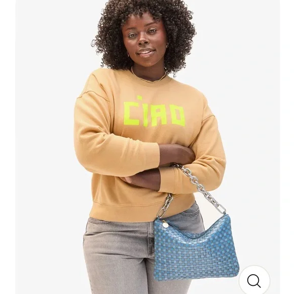 Clare V Flat Clutch w/ Tabs- woven Checker- Light Blue/Denim - Picture 2 of 5